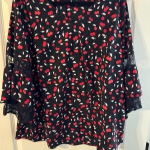 Cherry Print Black Blouse